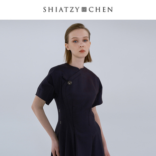 SHIATZY 夏姿·陈25年冬曲境系列羊毛混纺盘扣连衣裙658615 CHEN