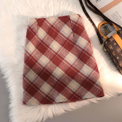 毛呢格子半身裙女秋冬季新款小个子冬天配毛衣百搭包臀a字短裙子