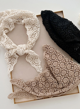 2024春季新款纯色三角巾镂空印花法式温柔头巾女出游装饰领巾披肩