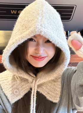 新款韩国巴拉克拉法羊毛帽冬季保暖一体连帽围脖套头针织毛线帽