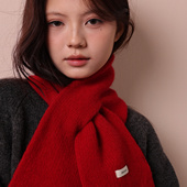 通用冬季 韩版 红色100%羊毛围巾男女款 保暖百搭针织交叉氛围感围脖