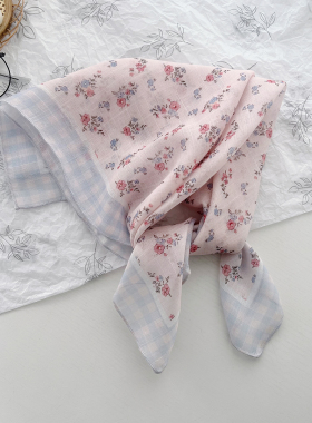 2025新款碎花发带丝巾小方巾女春秋围巾装饰西装领巾头巾百搭