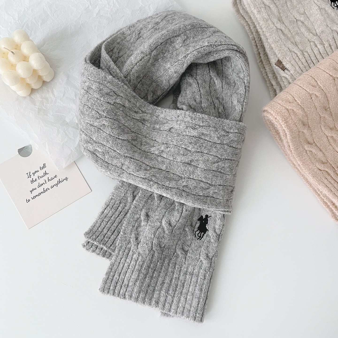 含羊毛时尚冬季情侣刺绣麻花复古英伦围脖学生保暖加厚男女围巾