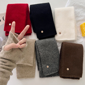 冬季 日系新款 毛绒针织加厚保暖半指手套可触屏纯色洋气外出护腕臂