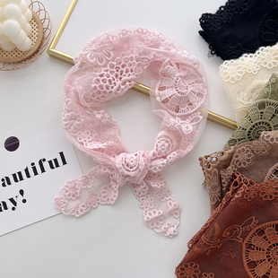 2024春夏季 饰 韩版 氛围感少女文艺头巾甜美蕾丝三角巾女出游拍照装