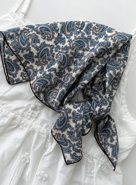 2024新款腰果花棉质方巾日系碎花文艺复古领巾春夏秋装饰发带头巾