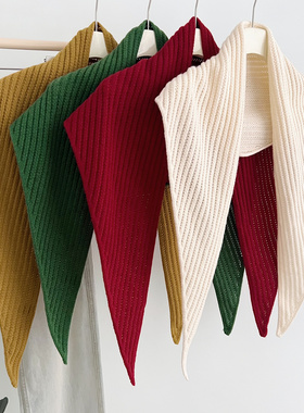 韩版纯色针织三角巾女秋冬季保暖围巾披肩百搭洋气时髦多功能围脖