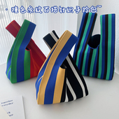 小众设计双拼撞色马甲包时尚 潮流搭配大容量出行便捷针织手提包