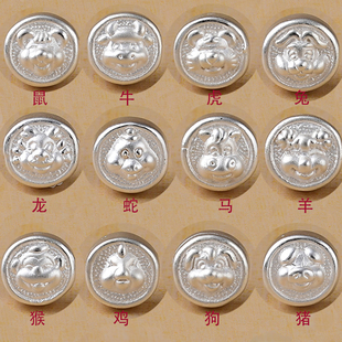 新款十二生肖本命年手串红绳手链配件纯银蛇鼠猪狗3d硬银足银999