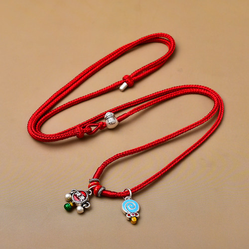 桑蚕丝高档红绳足银腰链本命年马