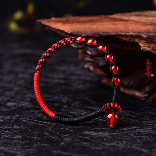 真安顺红玛瑙转运珠手链本命年红绳男女情侣多子多福玉米秸龙蛇年
