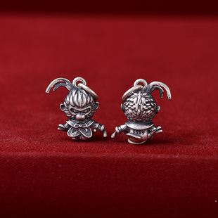 新品黑神话悟空S999纯银黑马喽吊坠齐天大圣猴子足银项链挂件坠子