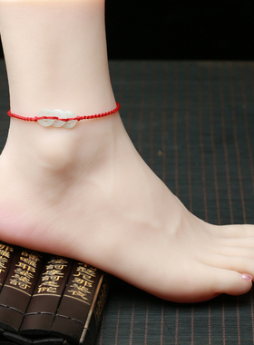 真安顺本命年龙脚链天然翡翠玉石脚链老黄玉财源滚滚护佑红绳包邮