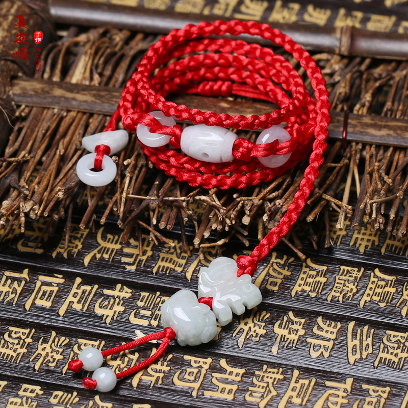 天然翡翠玉石腰链女本命年虎六合腰带猪虎运气红绳原创设计属虎年