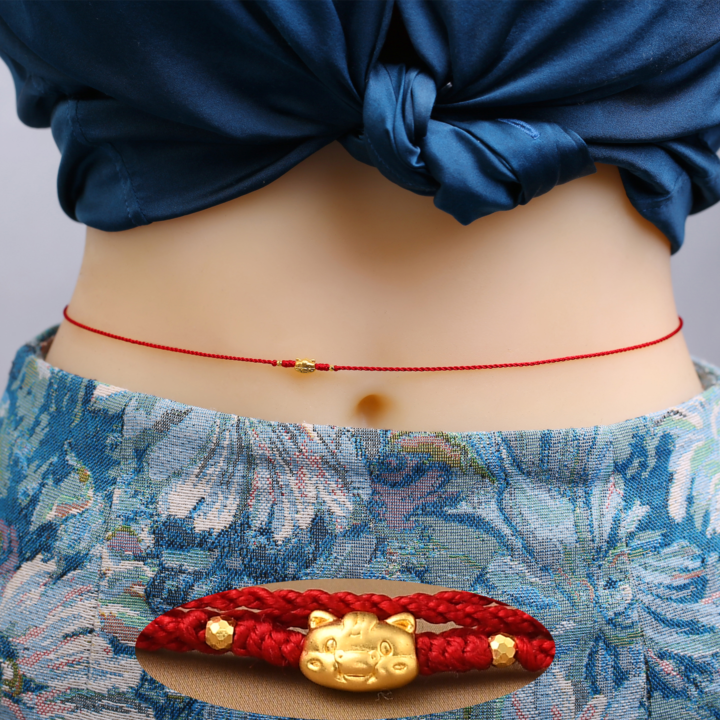 100%桑蚕丝24k黄金马本命年腰绳