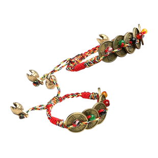 真安顺宝宝防惊吓手链脚链儿童壮胆保平安铜钱铃铛男女孩五彩手链