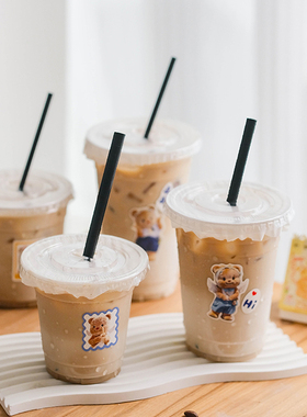 网红冷饮杯塑料奶茶杯一次性咖啡杯带盖自制柠檬茶饮料透明打包杯