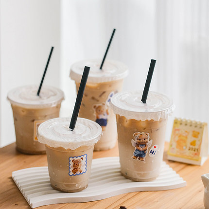 网红冷饮杯塑料奶茶杯一次性咖啡杯带盖自制柠檬茶饮料透明打包杯