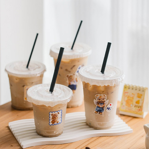 网红冷饮杯塑料奶茶杯一次性咖啡杯带盖自制柠檬茶饮料透明打包杯