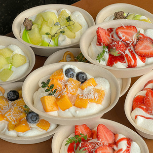 网红一次性甜品蛋糕碗冰淇淋刨冰沙拉水果盒子外出携带打包盒子