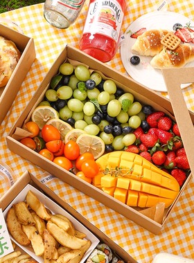 野餐盒子一次性水果便当盒餐盒打包春游露营户外寿司牛皮纸烤肉