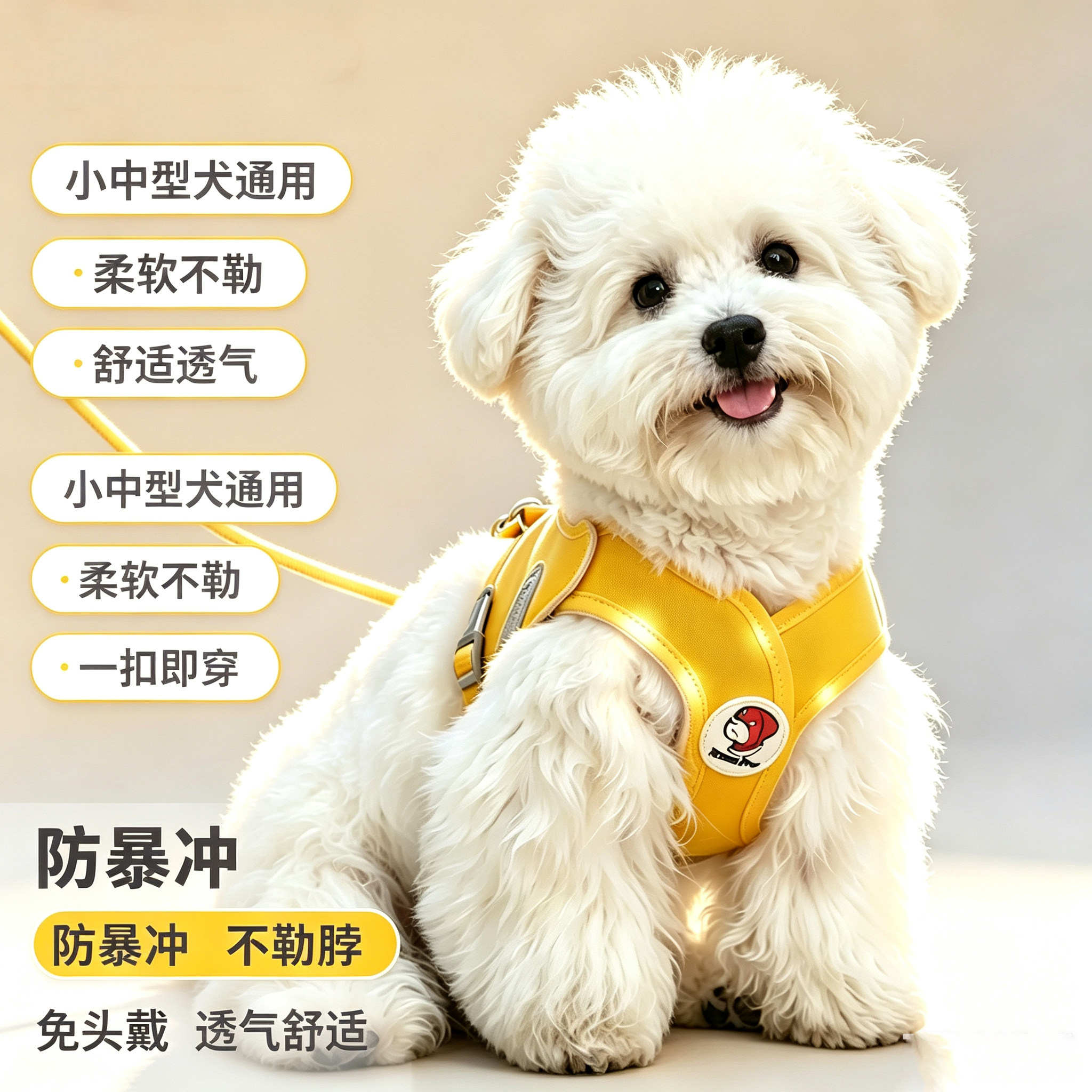 夏季透气防挣脱小型犬胸背牵引绳图片