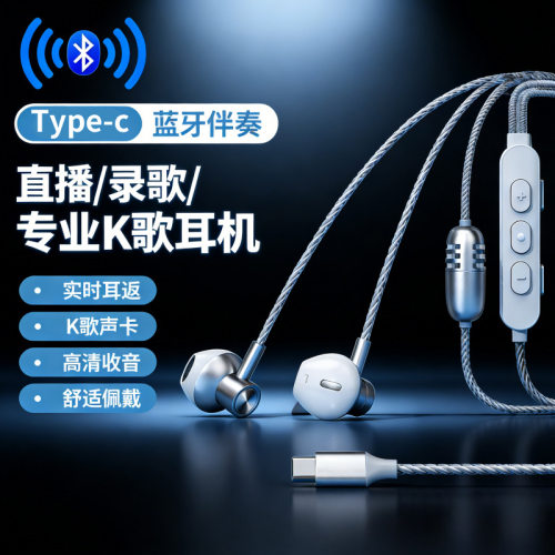 无损音质入耳式高颜值有线耳机Type-c便携高音质K歌游戏侧睡不压