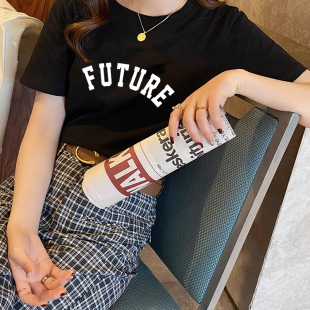 美式 夏季 宽松纯棉短袖 百搭新款 甜辣T恤简约上衣ins女 字母印花韩版