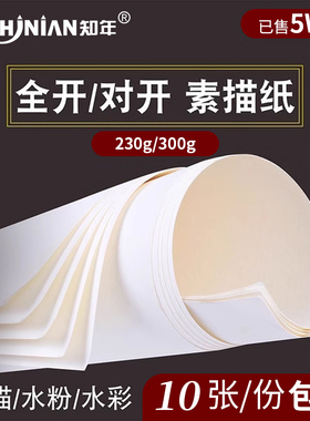 全开对开素描纸水彩纸230g300g素描水粉水彩纸加厚绘图纸美术生专用对开1k超大白纸2k180g大尺寸图画纸A1