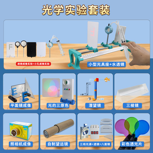 物理光学实验箱 光具座小孔成像器材凸透镜原理凹透镜八年级光路F光源白光屏平面镜潜望镜照相机光的三原色