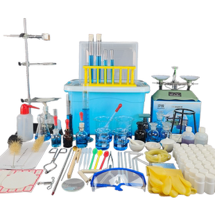 沪教初中中考化学实验箱 学生家庭实验室操作器材粗盐提纯二氧化碳制取酸碱中和陶土网中考试题版 化学实验箱