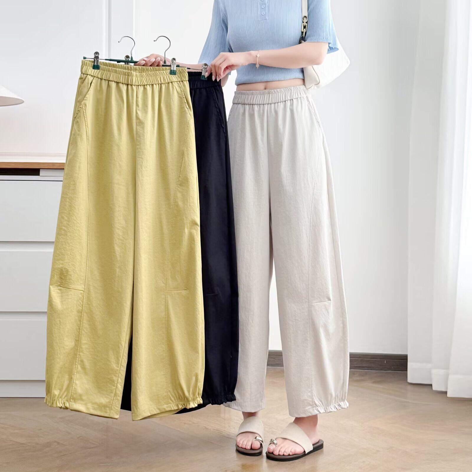 大码胖mm韩版时尚休闲纯色拼接弯刀裤女夏季新款百搭休闲长裤332