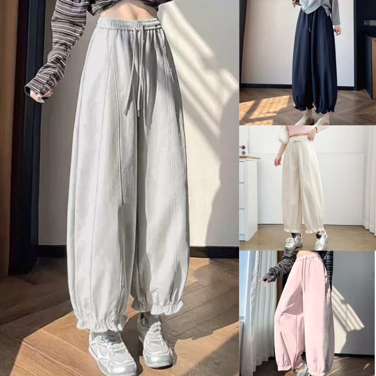 大码胖mm韩版时尚拼接宽松花苞裤女夏季新款百搭显瘦休闲裤8854