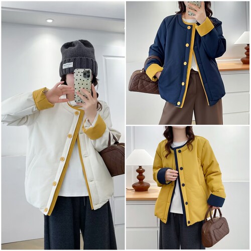 减龄休闲拼接撞色加厚保暖棉服