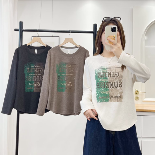 韩系百搭复古印花打底衫女