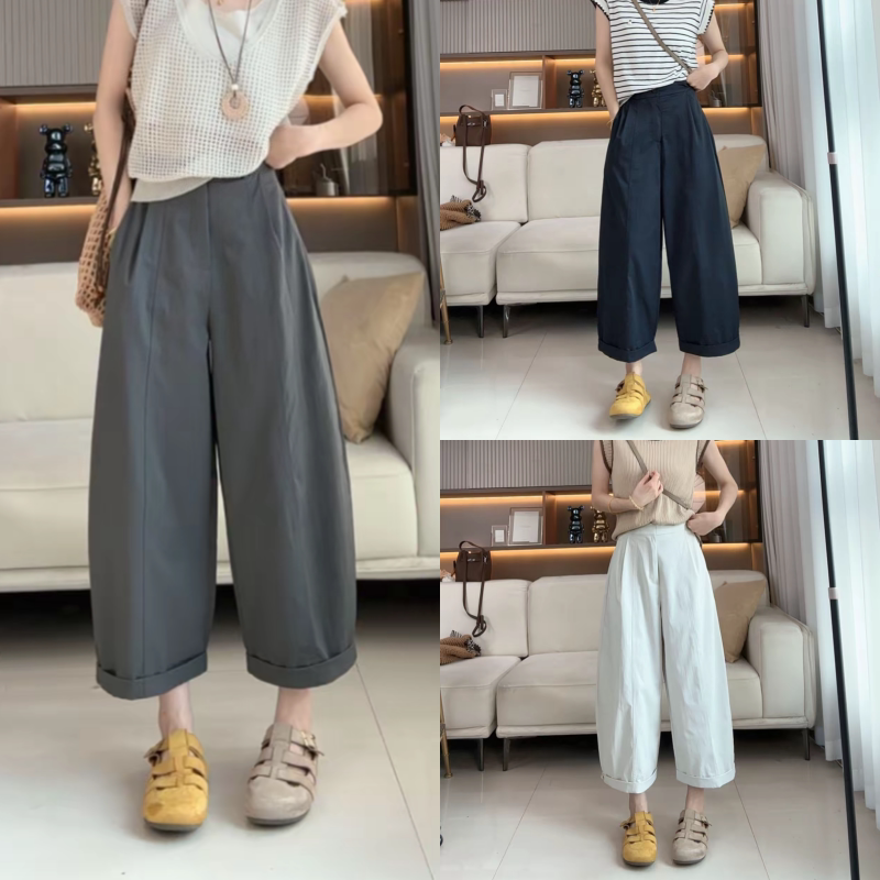 百搭简约纯色阔腿裤女宽松显瘦