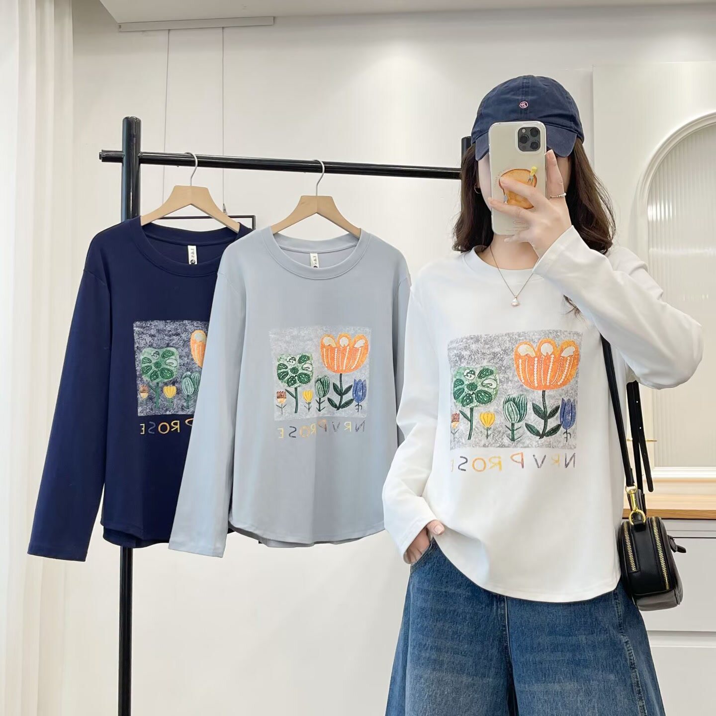 大码胖mm休闲卡通印花长袖T恤打底衫女秋季新款减龄百搭上衣2654