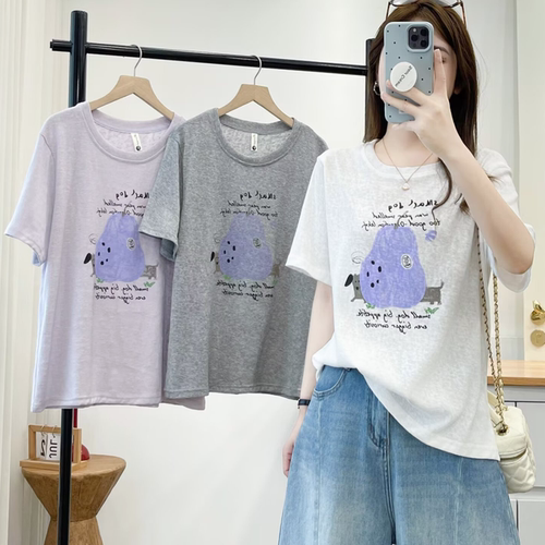大码胖mm韩版休闲宽松藏肉水果印花T恤女夏季新款百搭显瘦上衣808