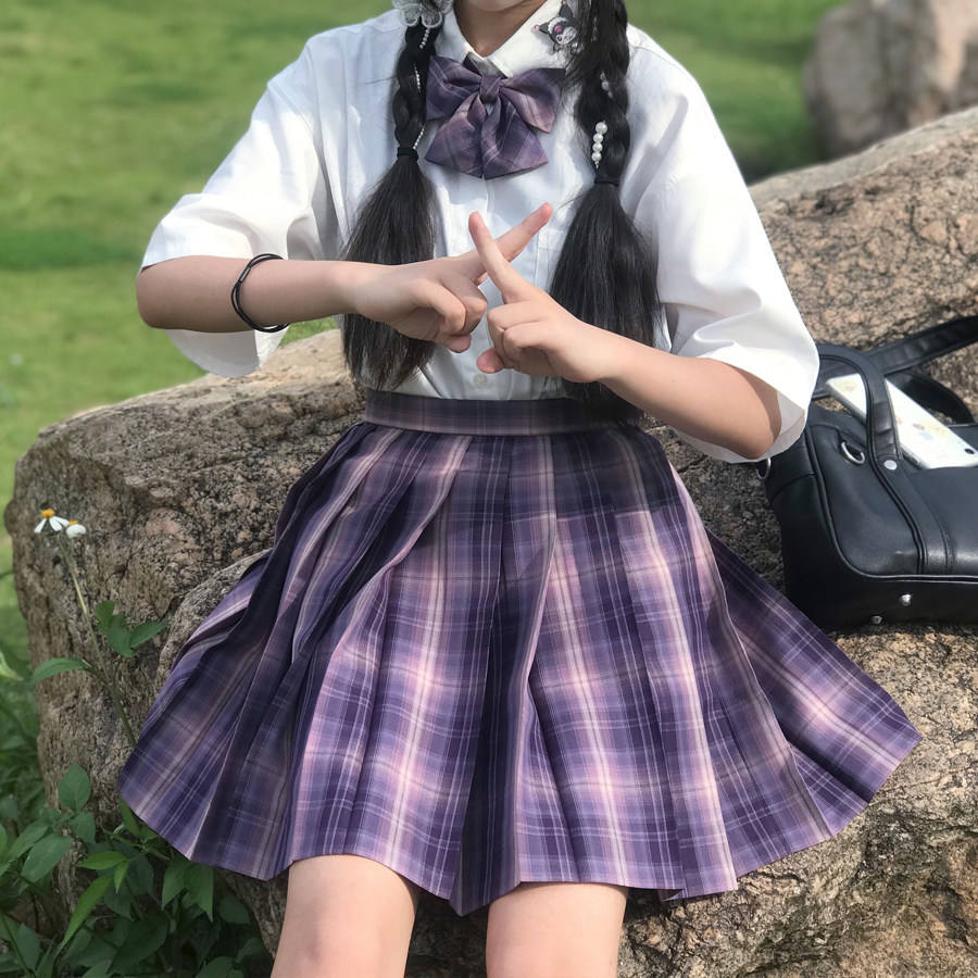 彩虹研究所暮蝉原创jk制服裙格子裙日系学生可定制紫色短裙百褶裙