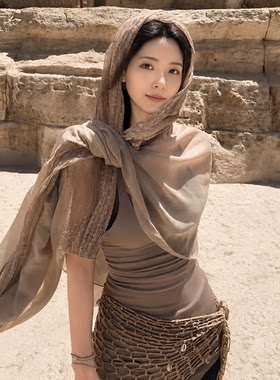 废土风蕾丝拼接棉麻披肩围巾