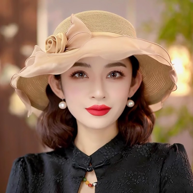 春夏季防晒遮阳帽子女款出游草帽时尚优雅太阳帽海边户外沙滩帽潮