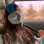 保暖加厚骑车头戴式 耳罩女冬季 耳捂子 毛绒系带蓝灰色时尚 网红同款