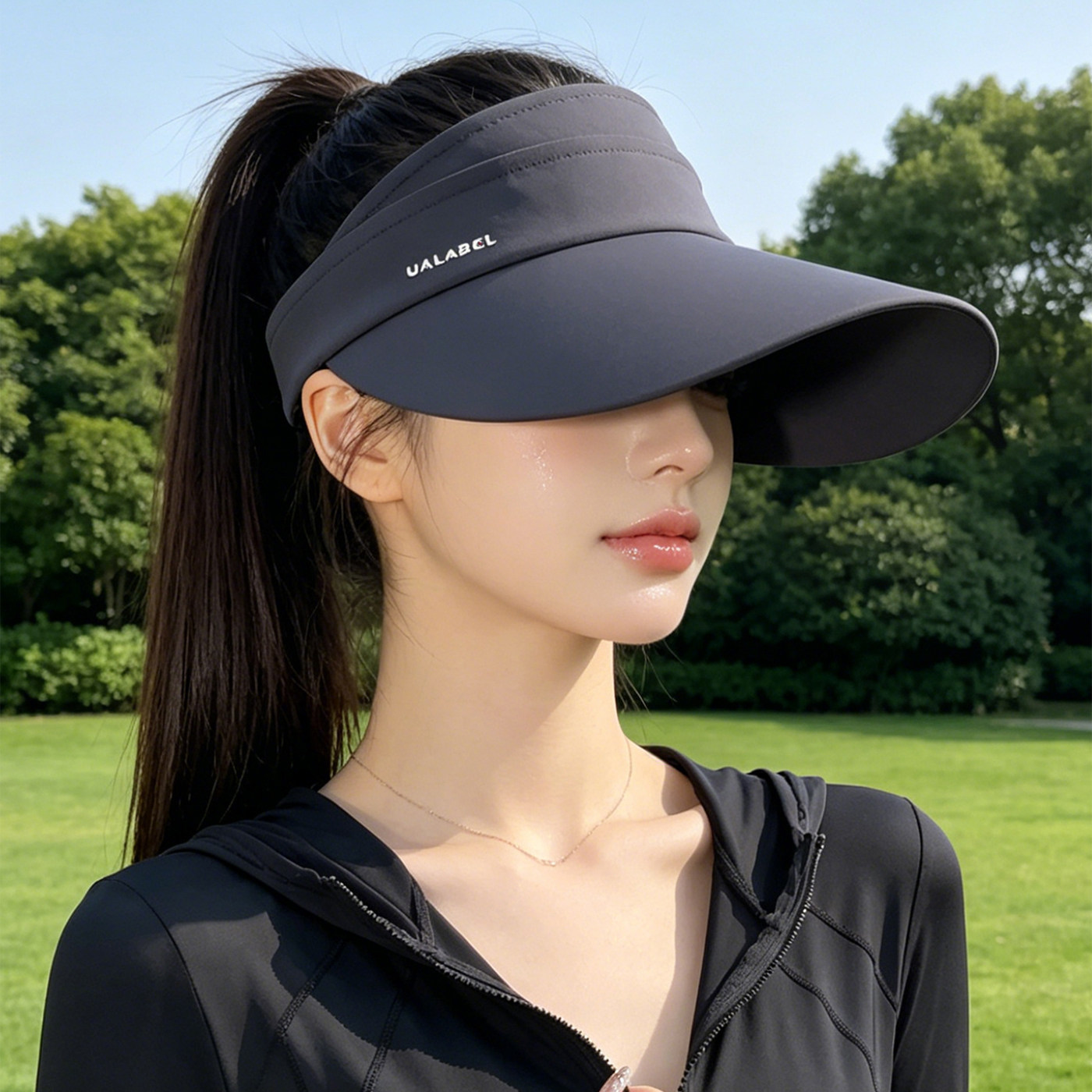 女夏大檐空顶防晒跑步太阳帽图片