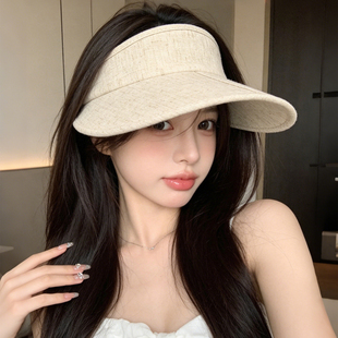 帽子女款2026新款亚麻可折叠空顶帽夏季遮阳帽防晒帽显脸小便携带