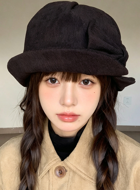 秋冬保暖蝴蝶结渔夫帽女显脸小