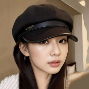 复古英伦风pu皮八角帽子女2026年春新款韩版显脸小防晒画家报童帽