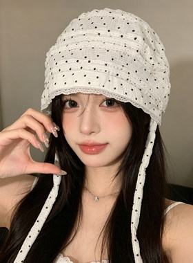 韩系芭蕾风波点蕾丝堆堆帽女夏