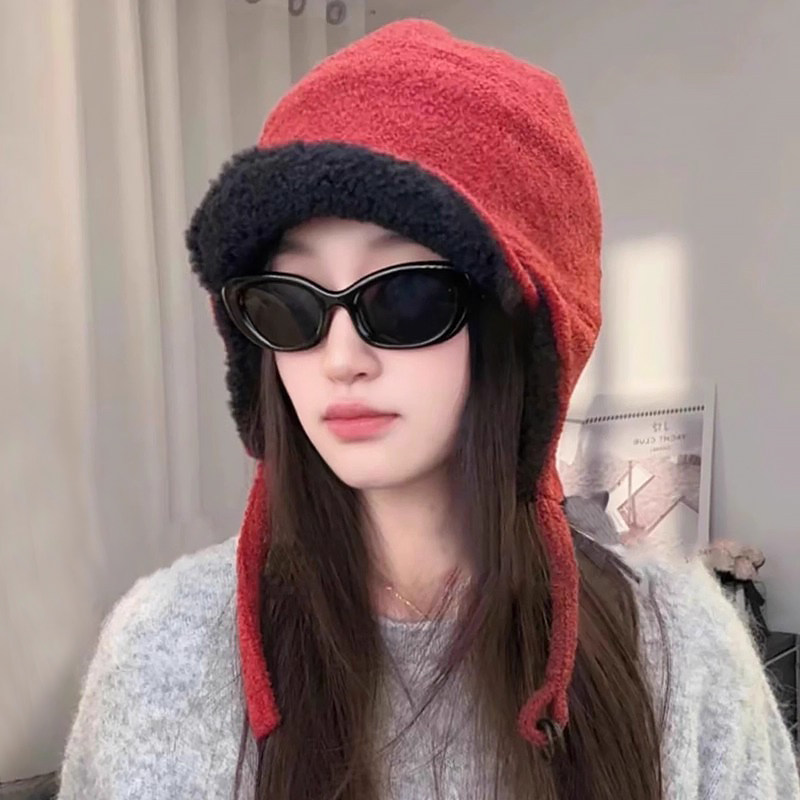 韩系百搭羊羔毛护耳飞行帽子女冬季显脸小骑行保暖防寒防风雷锋帽