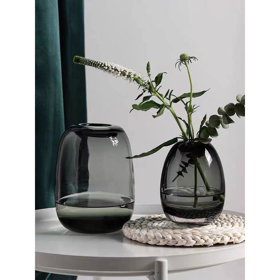 日式简约插花玻璃花瓶圆润厚重玻璃花瓶装饰水培工艺品装饰摆件