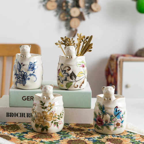 美式陶瓷收纳筒装饰品摆件客厅桌面轻奢陶瓷复古欧式创意法式高档